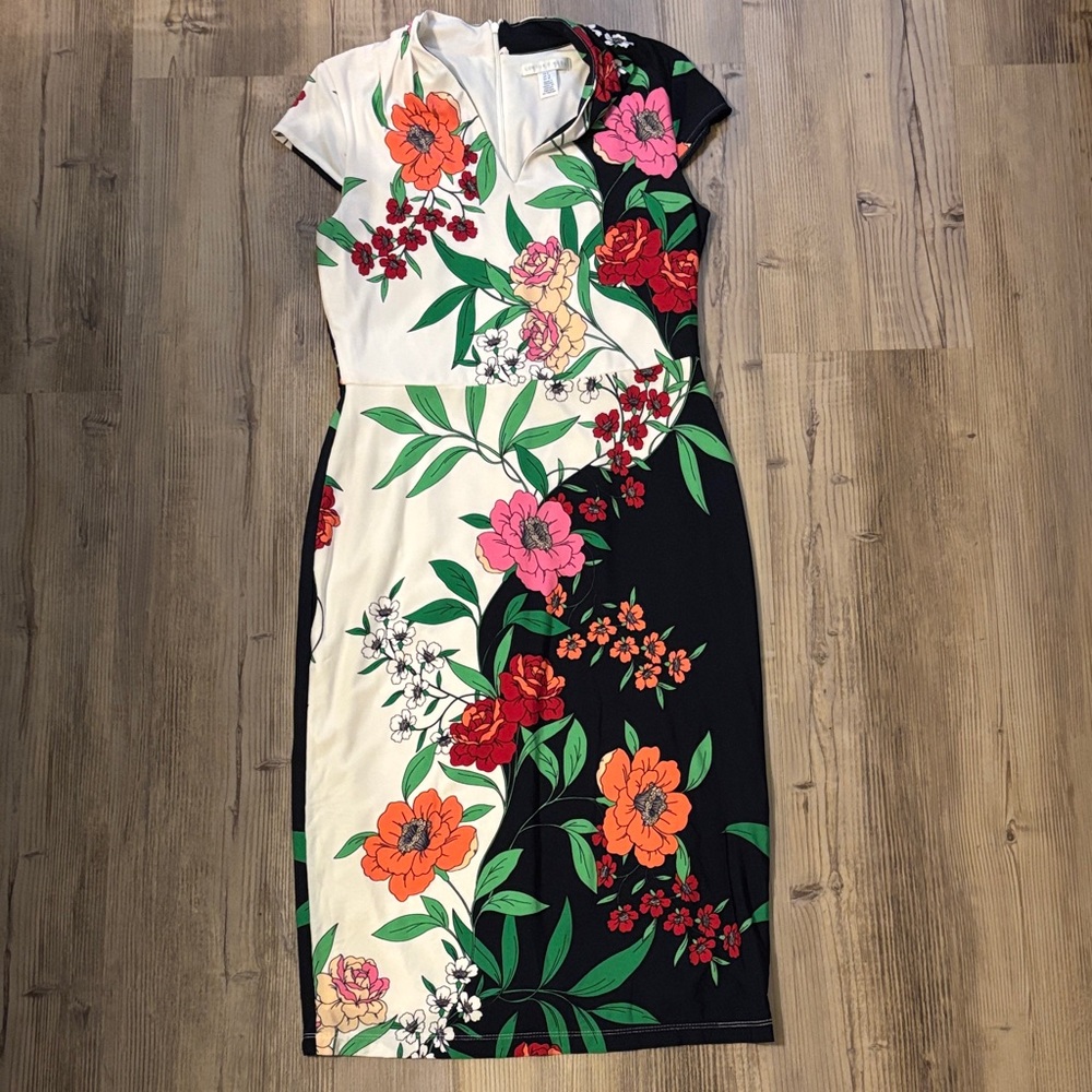 Floral Contrast Midi Dress